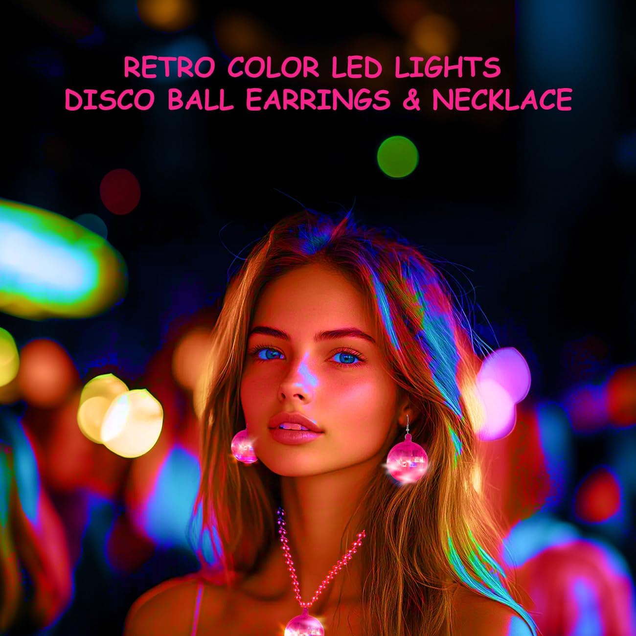JICASTO LED Disco Ball Earrings and Necklaces, 2 Pcs 70s 80s Light up Disco Ball Set for Disco Party Favors Dance Accessories Women Halloween Costume