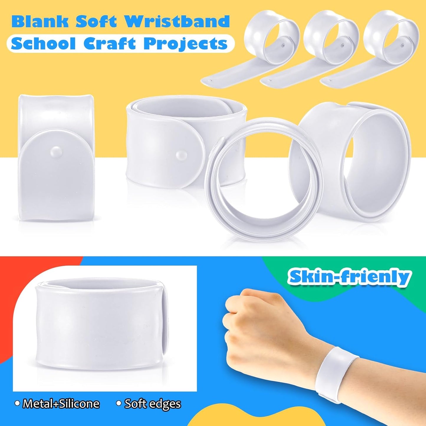 Vinsot 30 Pcs Silicone Slap Bracelets Gift for Kids DIY Slap Bands Party Favor Soft Blank Snap Wristbands Bulk for School Craft Project Painting Classroom Prizes Birthday Wedding