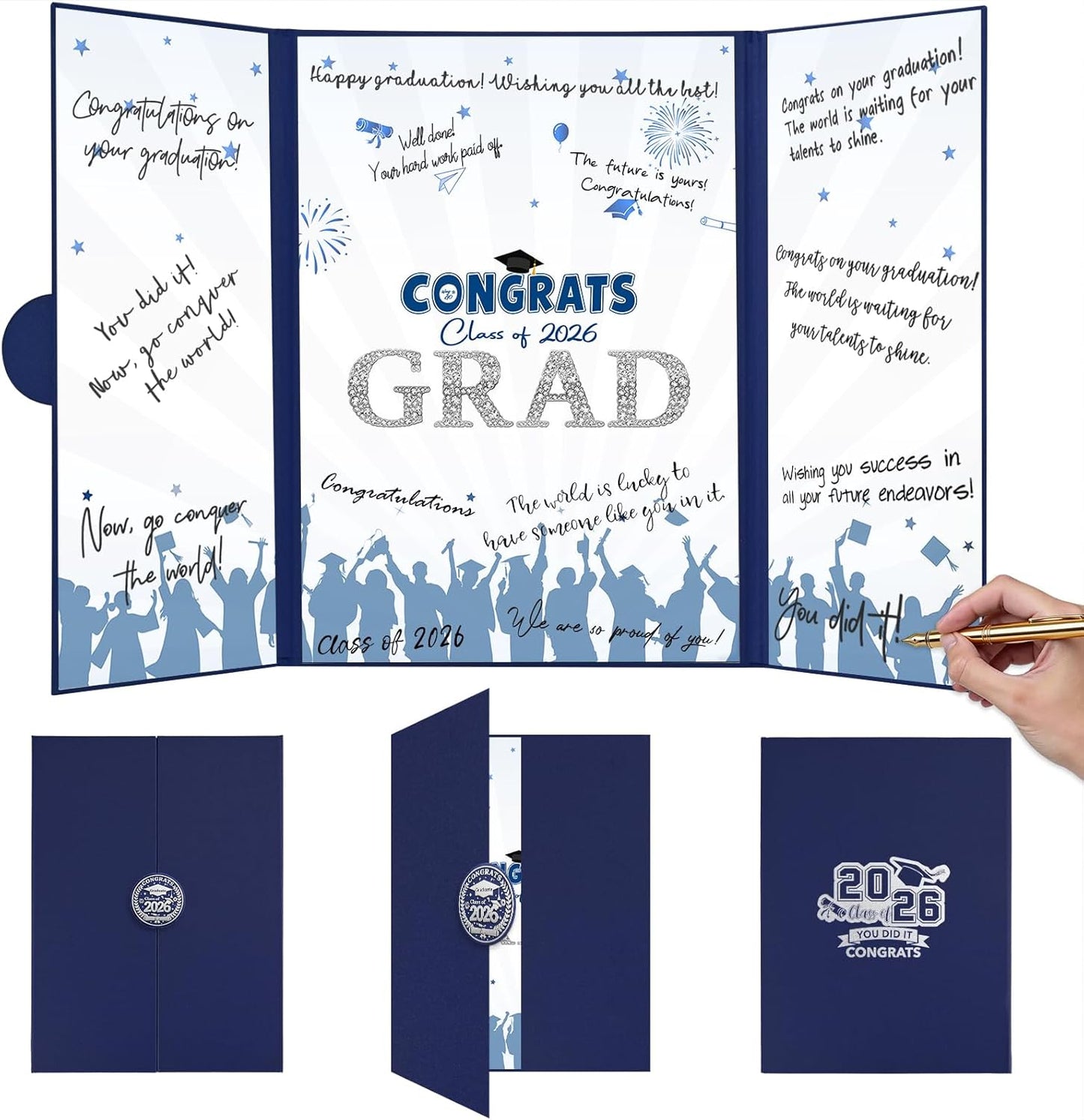 Graduation Guest Book 2026, Blue Gold Graduation Decorations Class of 2026 Graduates Sign in Book Signature Board Congrats Grad Decor Party Supplies, High School College Graduations Gifts for Her Him
