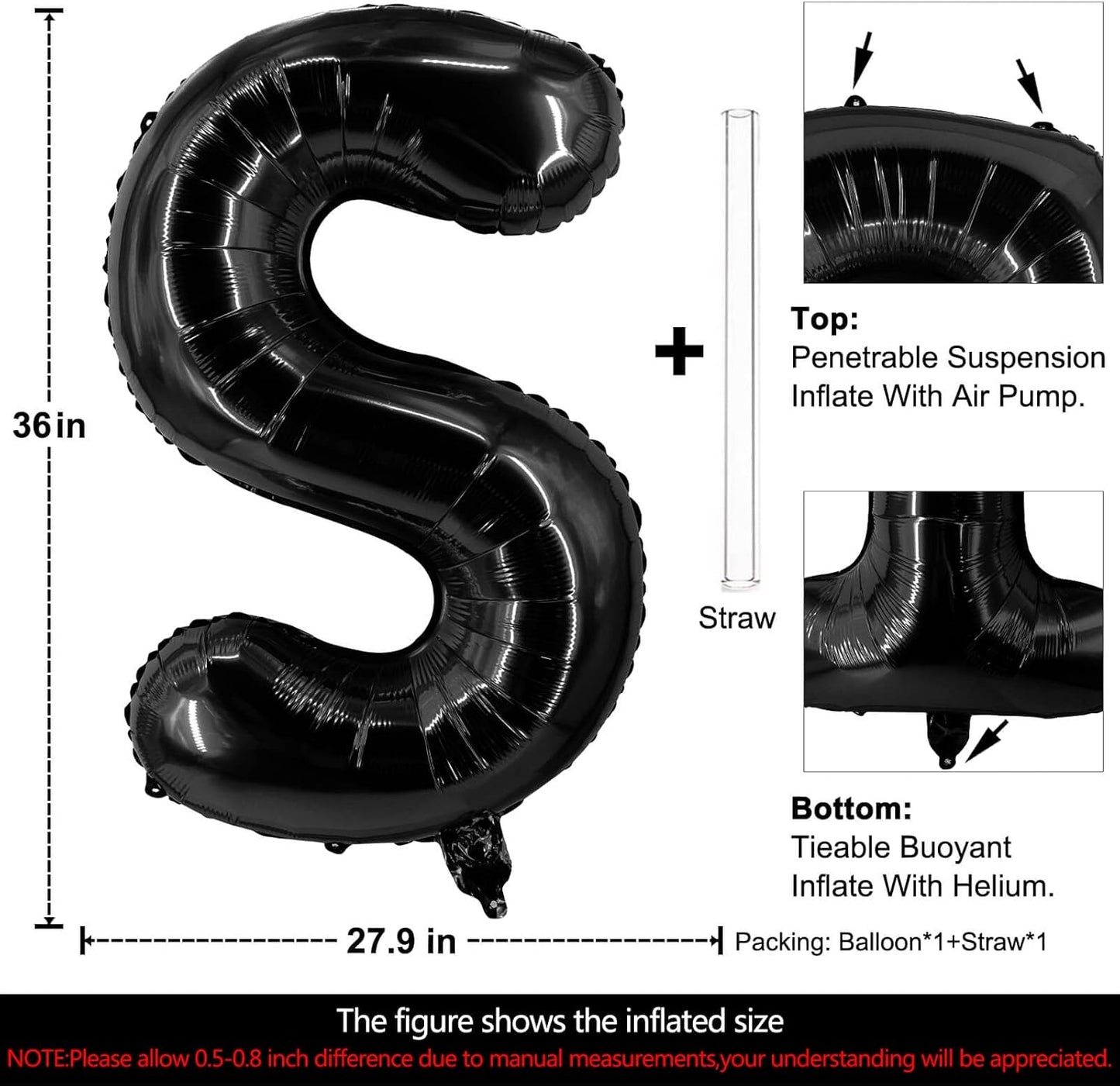 Lovoir 40 Inch Large Black Letter A Balloons Big Size Jumbo Mylar Foil Helium Balloon for Birthday Party Celebration Decorations Alphabet Black A