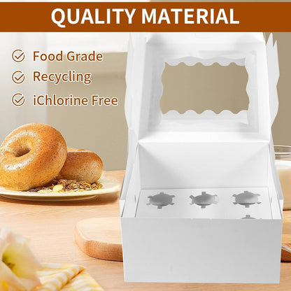 10 Packs Bento Cake and Cupcake Box 3 Holes Fit 2 Cupcakes and 1 Mini Cake Box with Clear Window and Stickers for Cake Cupcake Cookie or Easter and Mother’Day. (1+2/10pcs)