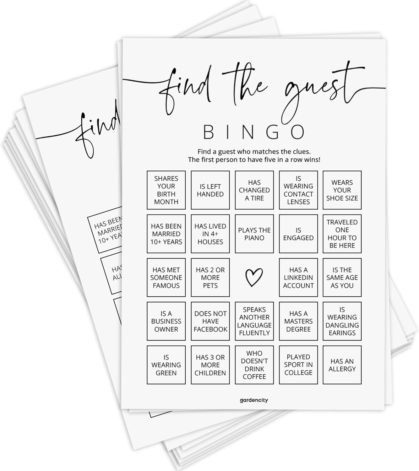 GardenCity Find The Guest Bingo Game Cards, Bridal Shower Games, Baby Shower Bingo Game, Wedding Game, 50 Unique Cards, Minimalist