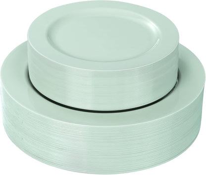 FLOWERCAT 60PCS White Plastic Plates - Heavy Duty White Disposable Plates for Mother's Day/Birthday Party/Wedding -serve for 30 guests Include 30PCS 10.25" & 30PCS 7.5" Plates for Party