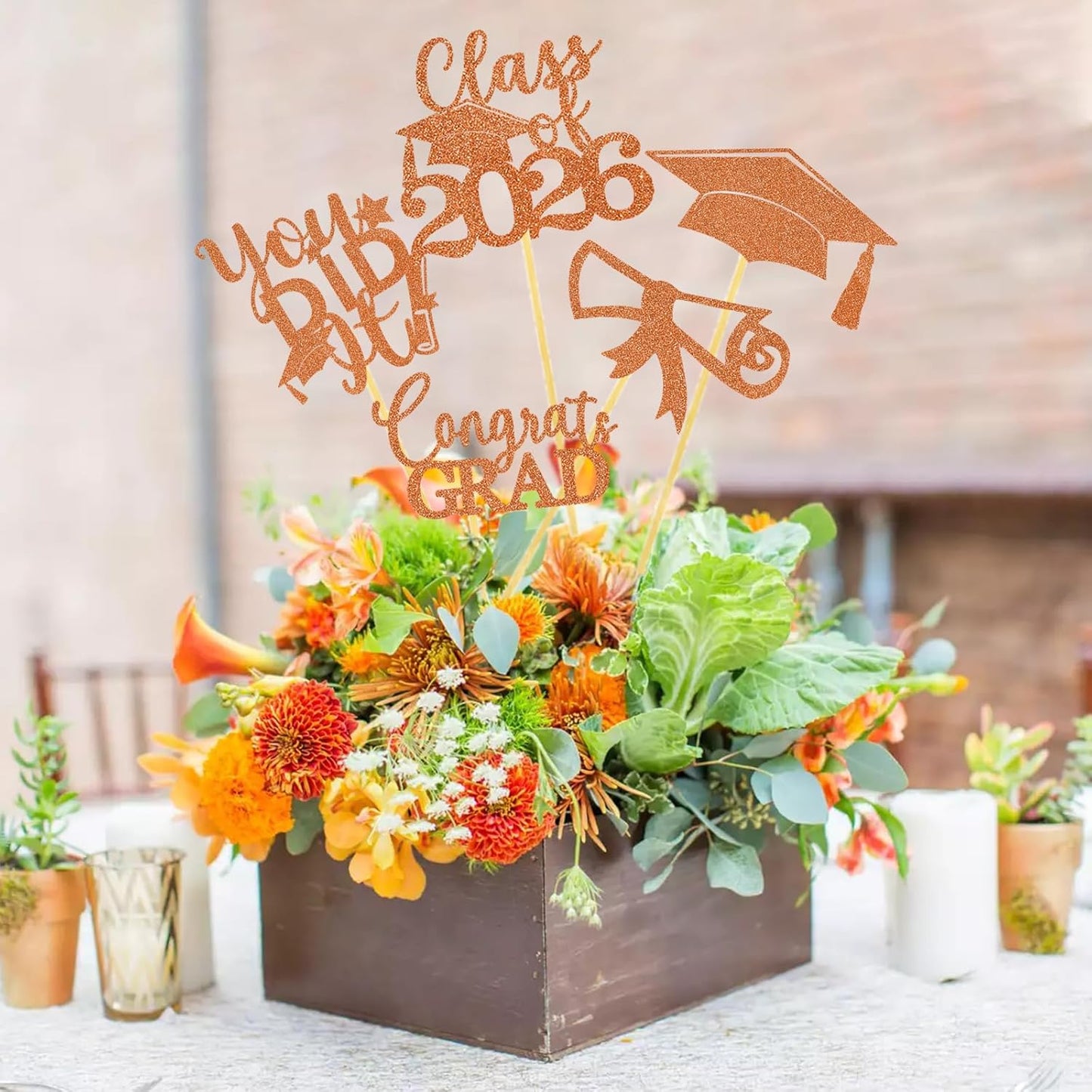 Graduation Centerpiece Sticks 24PCS Glitter Grad Picks Party Table Decor Senior High School College Sign Gold