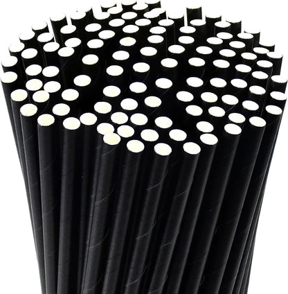 Black Paper Straws, Solid black/250 Bulk, Biodegradable Paper Drinking Straws for Cocktail, Drinks, Bars and Restaurant, 7.75"x0.24"