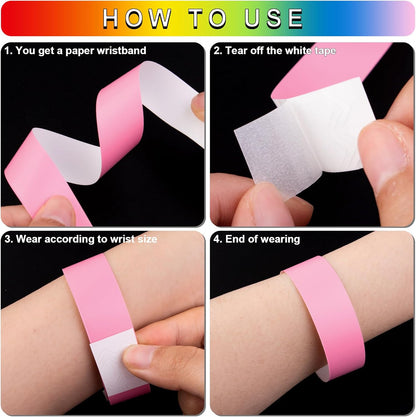 1200 Pcs Plastic Paper Wristbands for Events Neon Color Wrist Bands Concert Identification Wristbands Paper Bracelets Wristbands Party Hand Bands (Multicolor)