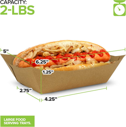 [250 Pack] Medium Disposable Brown Kraft Paper Food Trays, 1-Lb Concession Tray, Serving Boats for Party Snacks, Taco Bar, Seafood, Nachos Plates