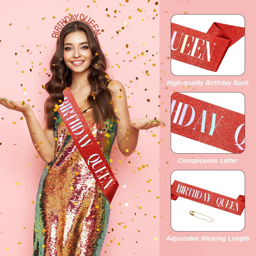 Birthday Sash & Crown for Women - Tiara Headband, Girls' Decorations Accessories