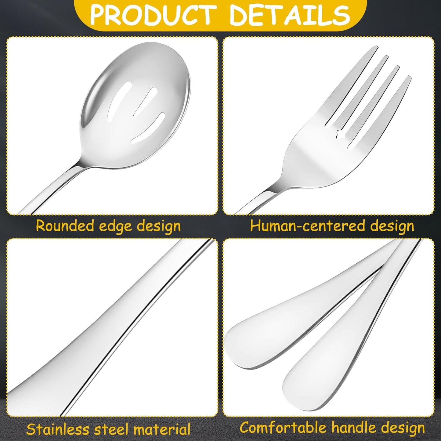 12 Pcs Gold Serving Utensils Set Include Stainless Steel Large Serving Spoons Slotted Spoons Forks Soup Ladle Pie Server - Metal Utensils for Parties Buffet Catering, Dishwasher Safe
