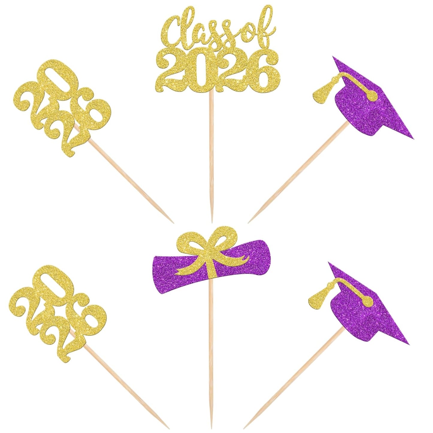 36 PCS 2026 Graduation Theme Cupcake Toppers Glitter Class of 2026 Grad Cap Diploma Cupcake Picks 2026 Graduation Theme Party Cake Decorations Supplies Deep Blue