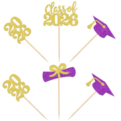 36 PCS 2026 Graduation Theme Cupcake Toppers Glitter Class of 2026 Grad Cap Diploma Cupcake Picks 2026 Graduation Theme Party Cake Decorations Supplies Deep Blue