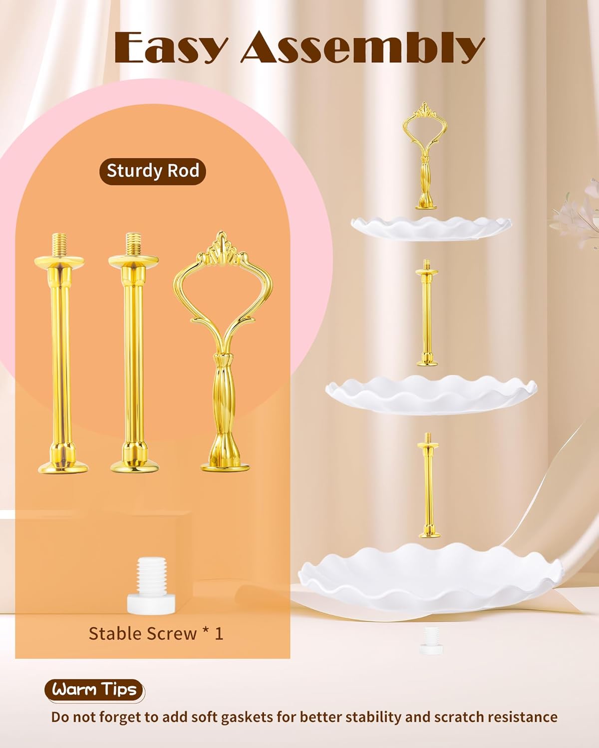 Hoedia 10 Pcs Cake Stand, Plastic Dessert Table Display Set, 4 Pcs 3 Tier Cupcake Stand Tower Holder and 6 Pcs Serving Tray for Tea Party Baby Shower Decorations