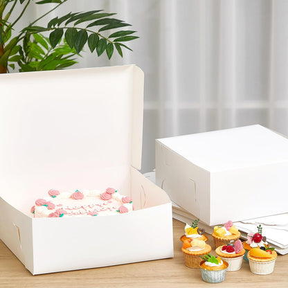 Ireer 50 Pack 12 x 12 x 5 Inch White Cake Boxes Cardboard Bakery Boxes for Pie Pastry Cookie