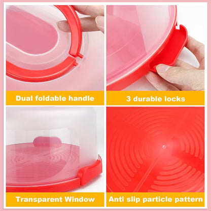 Cake Carrier with Lid and Handle, Fit 10’’ Cake Stand with Lid, Cake Transport Storage Container, Cake Containers Cover Stand with Lids, 3 Secure Side Closures (Pink)