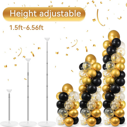 2 Sets Balloon Column Stand Kit with 100 Balloons Adjustable Balloon Tower Stand with Bases for Floor Balloons Column Kit for 2026 Graduation Birthday Appreciation Party Decor Navy Blue and Silver