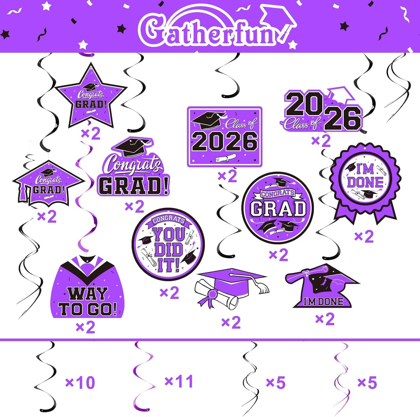 31 Pieces Graduation Decorations Class of 2026, Graduation Hanging Swirl Congrats Grad and Graduation Party Decorations(red, Black)