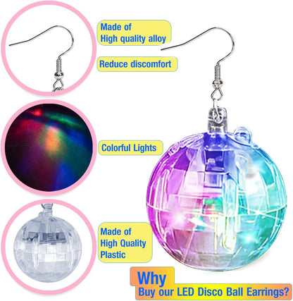 JICASTO LED Disco Ball Earrings and Necklaces, 2 Pcs 70s 80s Light up Disco Ball Set for Disco Party Favors Dance Accessories Women Halloween Costume