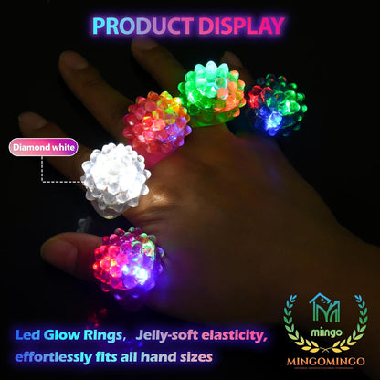 MINGOMINGO 25 Pack LED Light Up Rings & Glow Rings – Bachelorette Party Favors, Bridal Shower Favors, Graduation Favors Bulk, Classroom Prizes, 3-Mode Flashing
