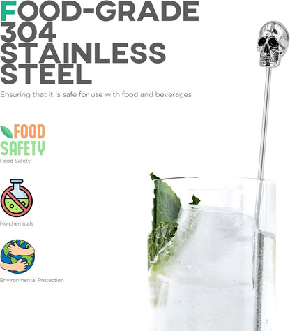 Homestia 7.5" Stainless Steel Cocktail Stirrers with Cute Animal Design, Set of 6 Reusable Swizzle Sticks for Coffee, Martini, Drinks - Dishwasher Safe Metal Bar Tools Stir Sticks
