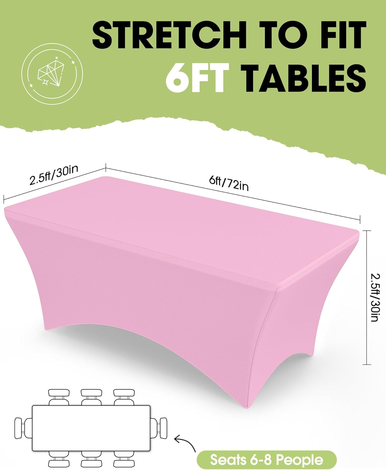 Pureegg Spandex Tablecloth 6ft - 2 Pack, Fitted and Tight Cloth for Rectangle Table, Wrinkle-Free and Stretch Table Cover for Party, Wedding, Banquet and Birthday, White