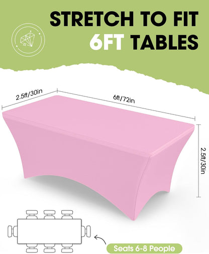 Pureegg Spandex Tablecloth 6ft - 2 Pack, Fitted and Tight Cloth for Rectangle Table, Wrinkle-Free and Stretch Table Cover for Party, Wedding, Banquet and Birthday, White