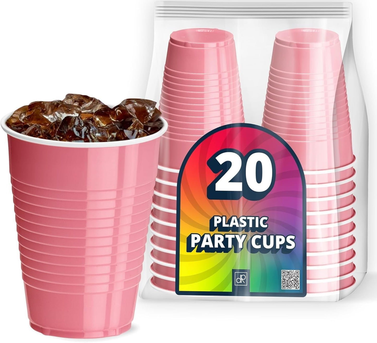 DecorRack 20 Party Cups 12 oz Disposable Plastic Cups for Birthday Party Bachelorette Camping Indoor Outdoor Events Beverage Drinking Cups (Black, 20)