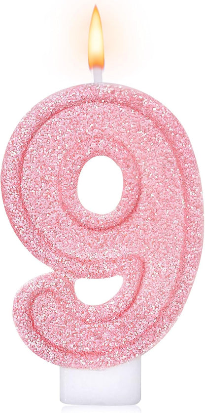 Cute Number 3 Birthday Candle, Glitter Pink Number Candles, Birthday Cake Topper Decoration, Party Supplies Anniversary Celebrations