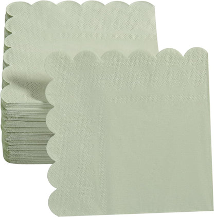 100 Pack Cocktail Napkin 2-Ply Scalloped Edged Dessert Napkins Folded 5 x 5 Inches Disposable Napkins for Dinner Wedding Birthday Party Bridal Anniversary Reception Event (Pink)