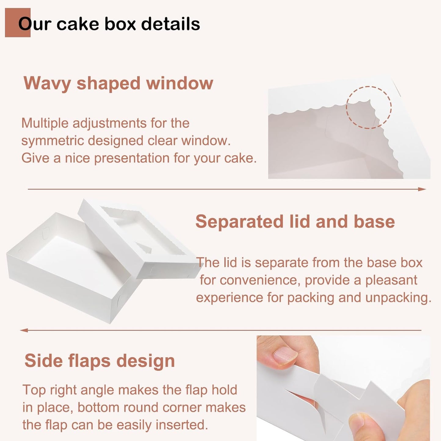 Mcfleet 16pcs 14x10x4 Rectangle Cake Boxes with Window - Quarter Sheet Bakery Boxes for Donuts, Cookies, Cupcakes, Pastry Baking Pie Treat Packaging White Large