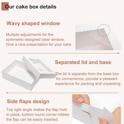 Mcfleet 16pcs 14x10x4 Rectangle Cake Boxes with Window - Quarter Sheet Bakery Boxes for Donuts, Cookies, Cupcakes, Pastry Baking Pie Treat Packaging White Large