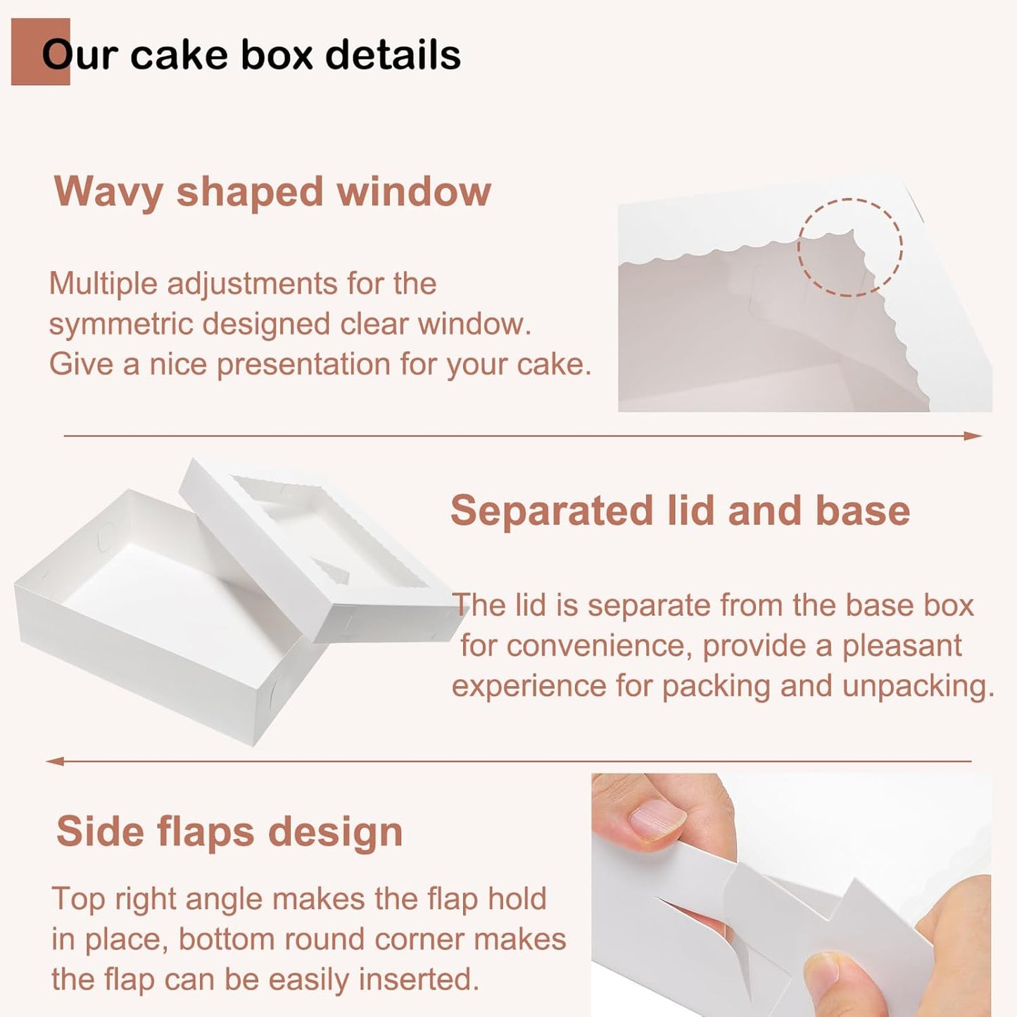 Mefleet 10pcs 14x10x6 Cake Boxes with Window Rectangle Quarter Sheet Bakery Boxes for Pastry Baking Cake, Cupcakes, Donuts, Cookies, Pie Treat Packaging White Large