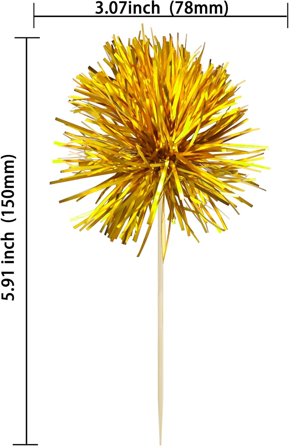 Ephlyn 30Pcs Foil Firework Cupcake Toppers Sparkle Tinsel Cupcake Picks Drink Stirrers Cocktail Food Fruit Toothpicks for Baby Shower Graduation Party Supplies White