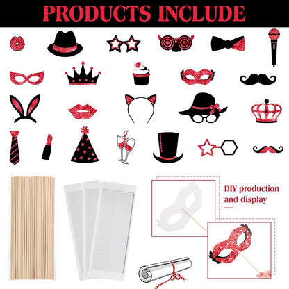Zonon 24 Pcs Funny Photo Booth Props Class of 2026 Graduation Birthday Wedding Family Class Reunion Prom Disco Party Celebration Decoration Supplies Mix of Hats, Lipstick, Tie(Blue and Black)