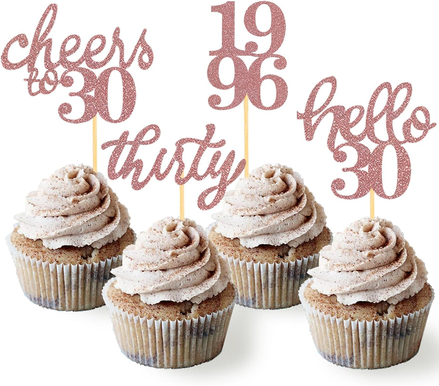 24 PCS Glitter 30th Birthday Cupcake Toppers for Celebrating Thirty Years Old Birthday Party Decorations for 30th Anniversary Party Supplies (Gold)