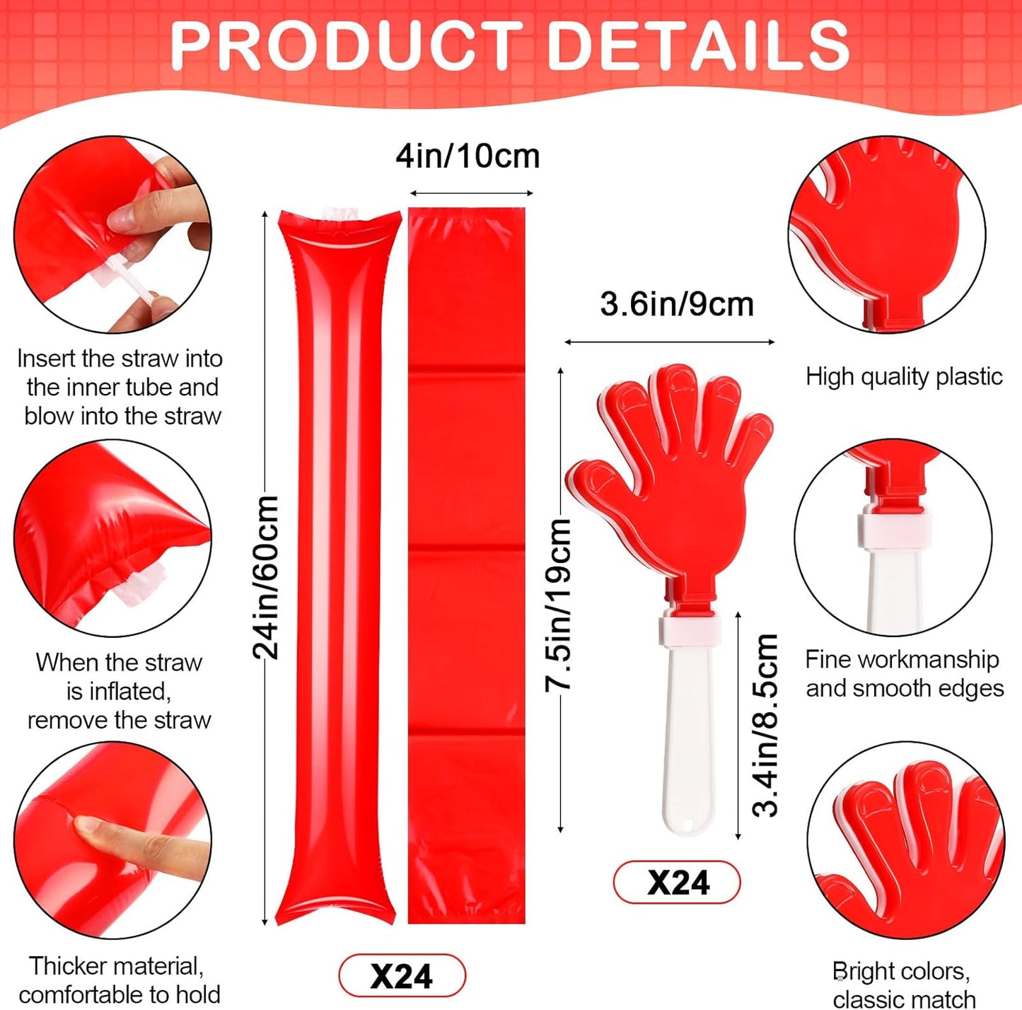 Yunsailing 96 Pcs Homecoming Noisemakers Team Spirit Accessories for Game Day Include Hand Clappers Cheerleading Pom Pom Thunder Stick Cheer Party Blower Plastic Whistle for Sport Fans(Gold)