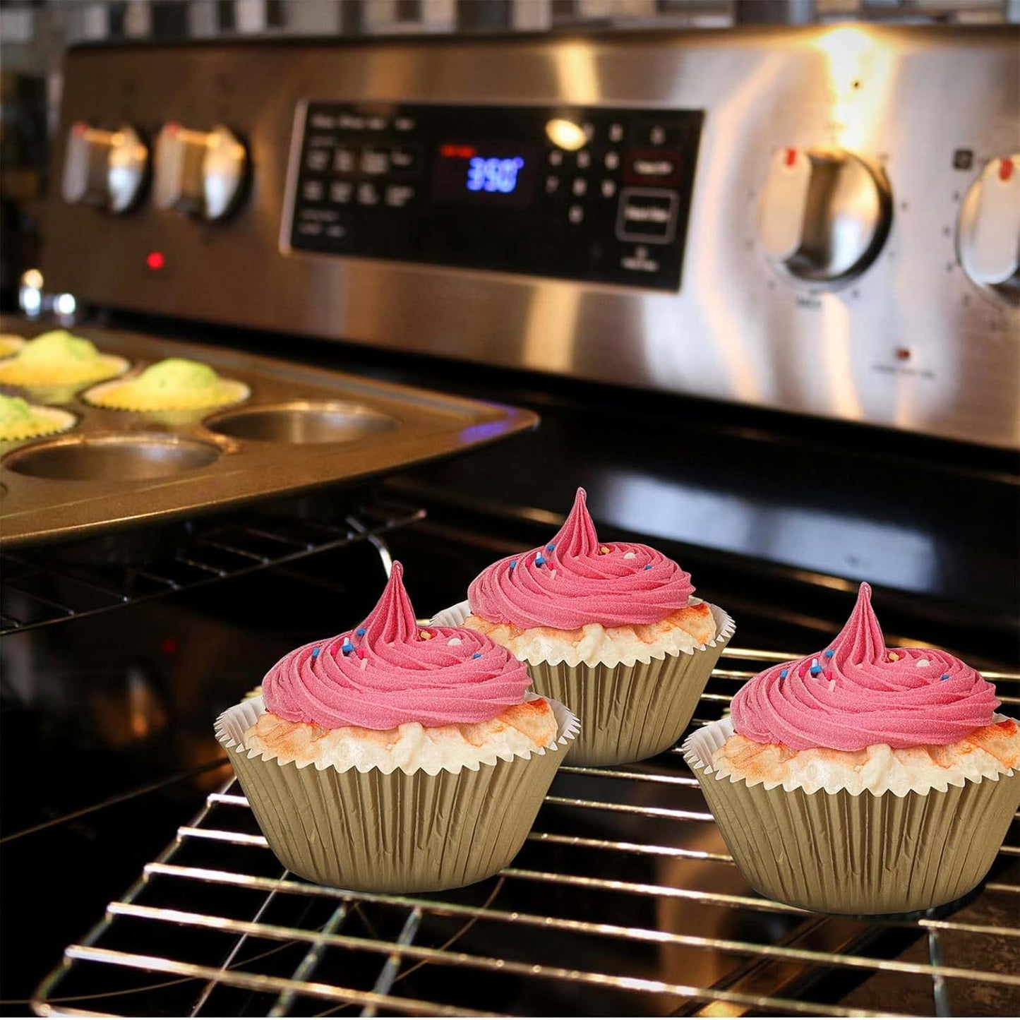 Gifbera White Metallic Foil Cupcake Liners Standard Size Baking Cups, 200-Count