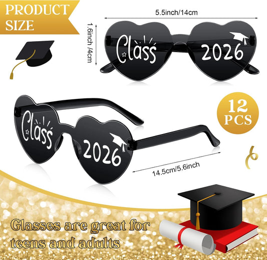 Xuhal 2026 Graduation Glasses Heart Shaped Plastic Eyeglasses Graduation Party Favor Photo Props