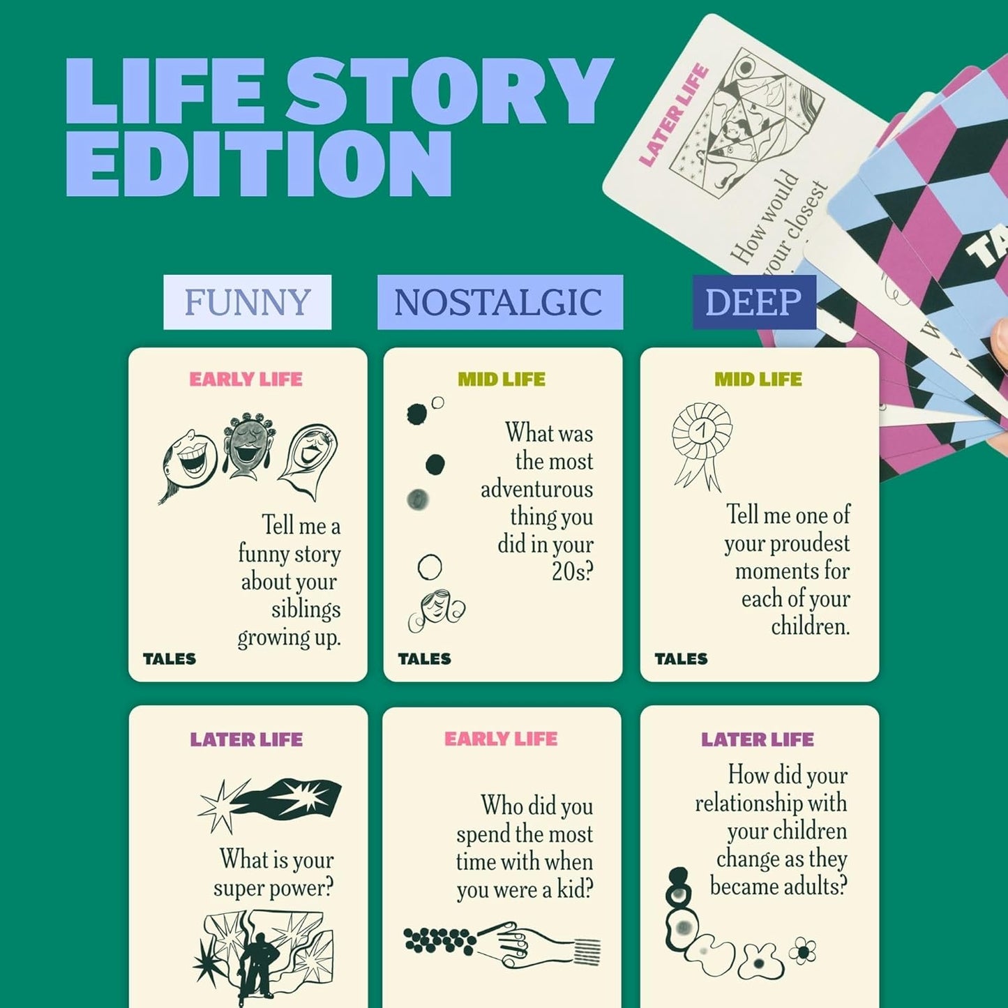 TALES 150 Conversation Cards, Friends Edition, Fun Friend Games for Adults, Teens, Kids, Perfect for Parties, Game Nights, Gifts & Gatherings, Conversations with Friends, Meaningful Connections