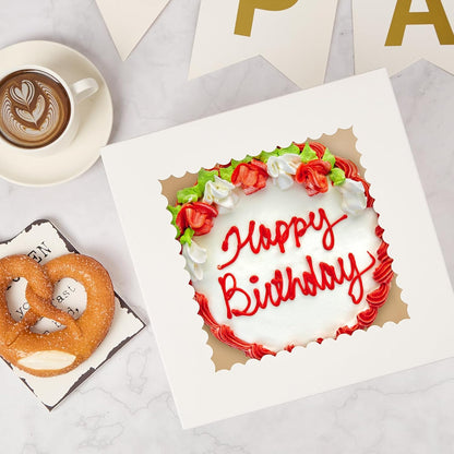 ZORRITA 4 Pack Cake Boxes, 8 x 8 x 8 Inches Tall Bakery Box with Window and Stickers, Disposable Cake Containers for Wedding, Birthday, Party