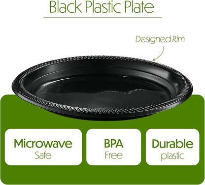 PLASTICPRO 100 PCS Black Plastic Bowls Light Weight 12 oz Plastic Soup Bowls Black Salad Plates Disposable for Party and Wedding