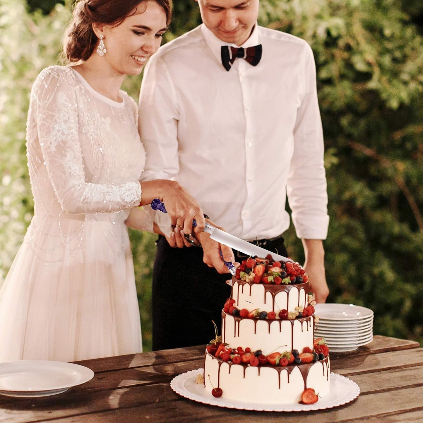 Homi styles Wedding Cake knife and Server Set | Elegant Rose Gold Color Premium 420 Stainless Steel plated Blades | Cake & Pie Serving Set for Wedding Cake, Birthdays, Anniversaries, Parties