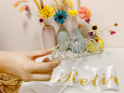 JETKONG Retirement Party Decorations Retired Tiara/Crown, Retired Sash for Women Retirement Gifts, Retirement Party Supplies, Gifts, Favors (Rose Gold)
