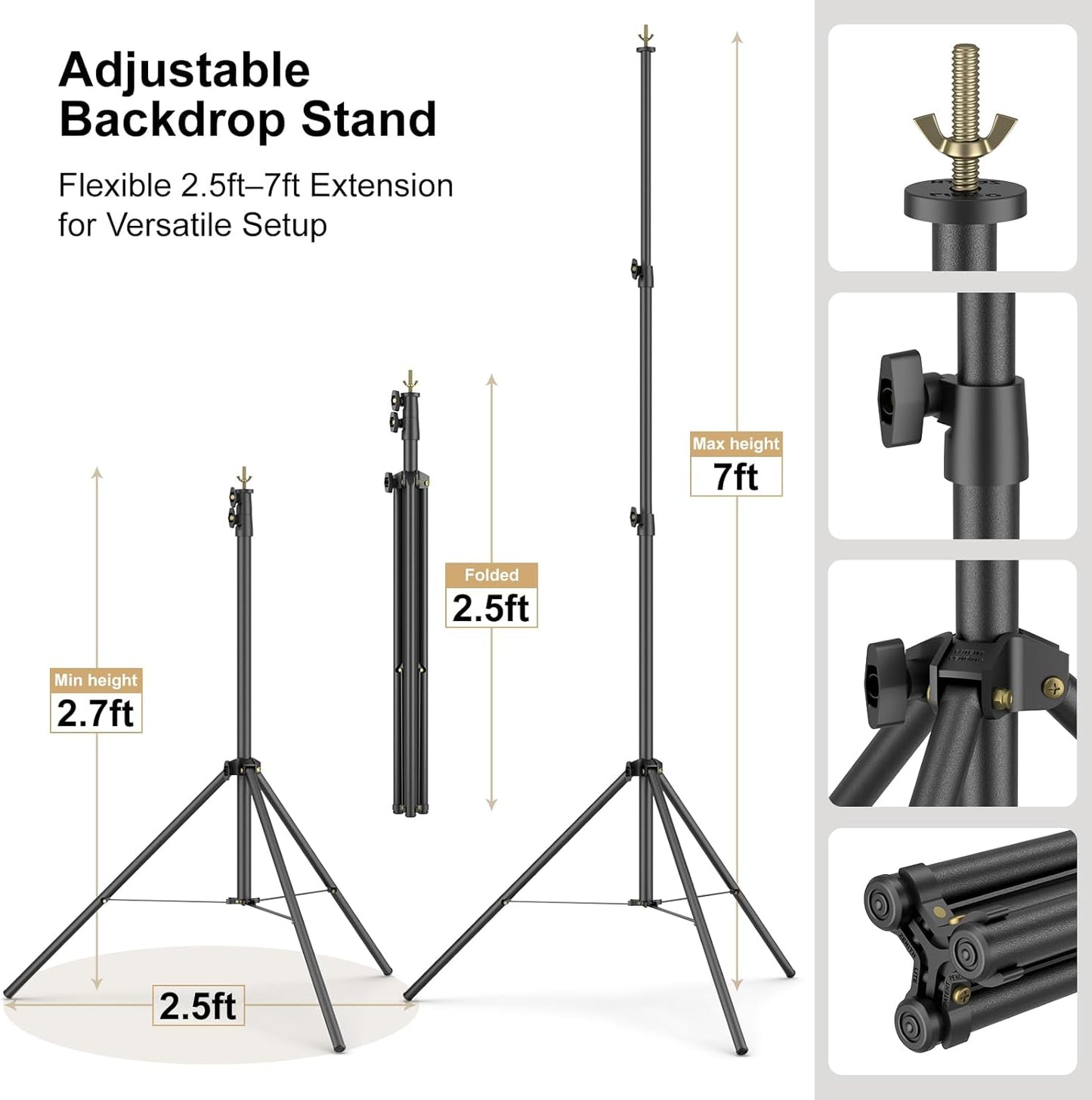 LINCO Lincostore Backdrop Support Stand Kit 10x6.5ft Adjustable Photography Studio Photo Background Support System with Carrying Bag for Green Screen Muslin, 4171 (10ft Wide ft high)