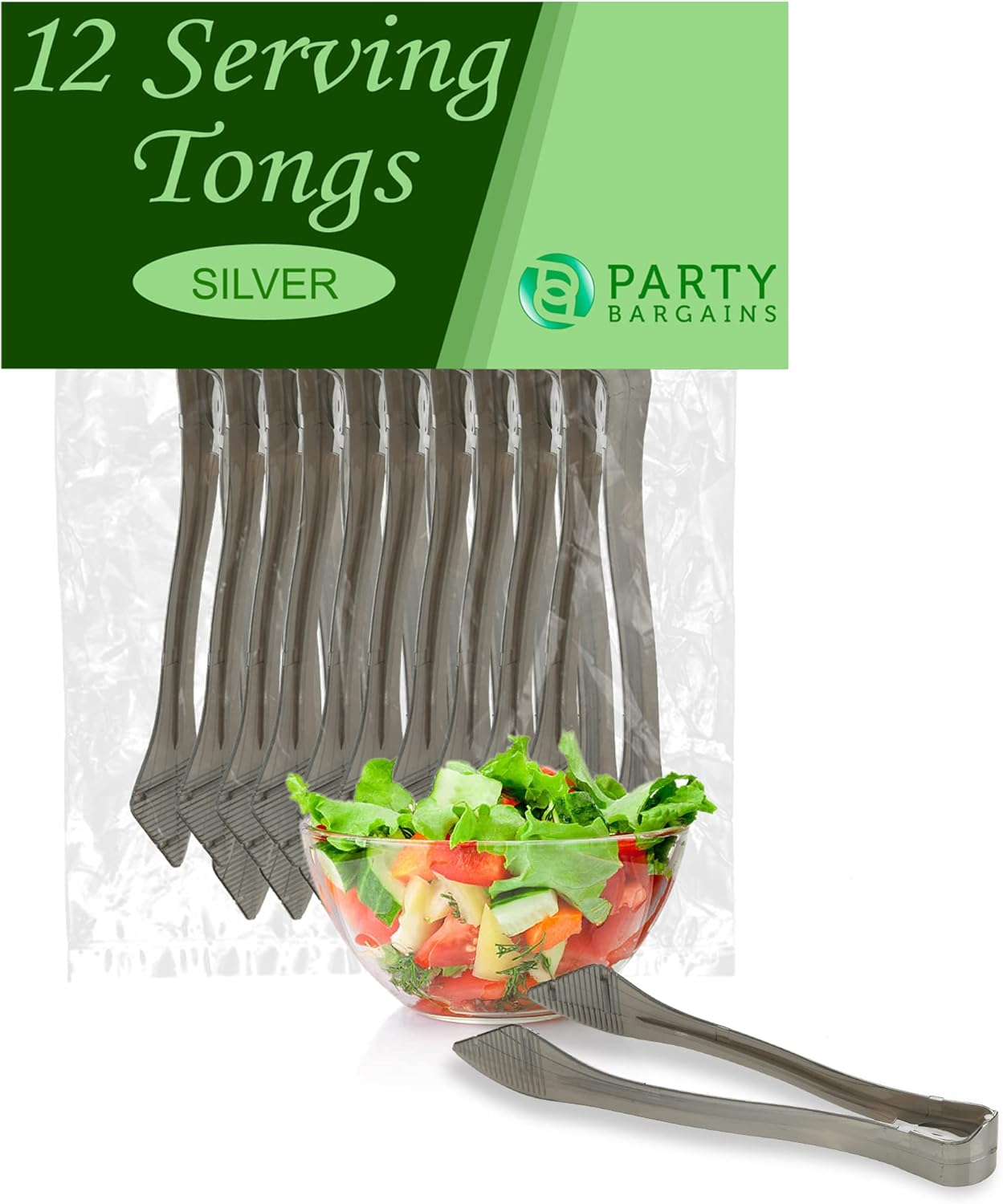 PARTY BARGAINS 8.5″ Clear Plastic Serving Tongs 12-Pack – Heavy-Duty Disposable & Reusable Kitchen Tongs for Parties BBQ Buffet Salad Appetizers Catering