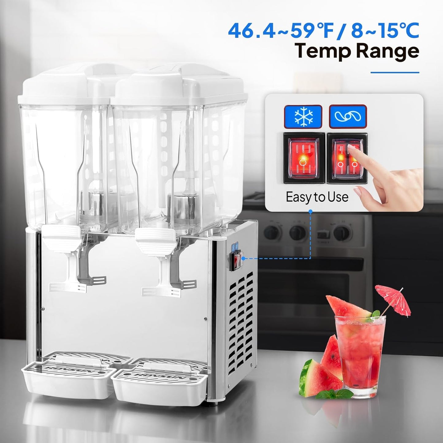 ROVSUN 9.6 Gal/36L Commercial Beverage Dispenser, 18L X 2 Tanks Cold Drink Commercial Juice Dispenser Stainless Steel with Thermostat Controller for Home Restaurant Bar Party 110V/60HZ