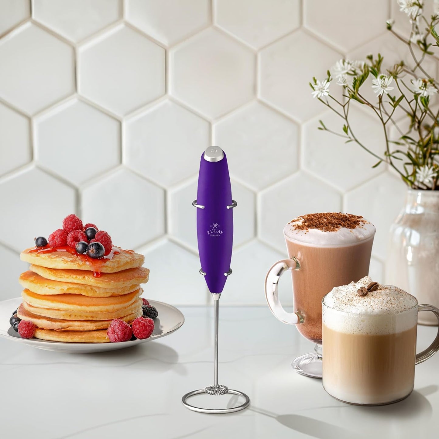Zulay Kitchen Powerful Milk Frother Wand With Duracell Batteries - Ultra Fast Handheld Drink Mixer - Electric Whisk Foam Maker for Coffee, Lattes, Cappuccino & Matcha - Z1 Motor - Black - Colors C