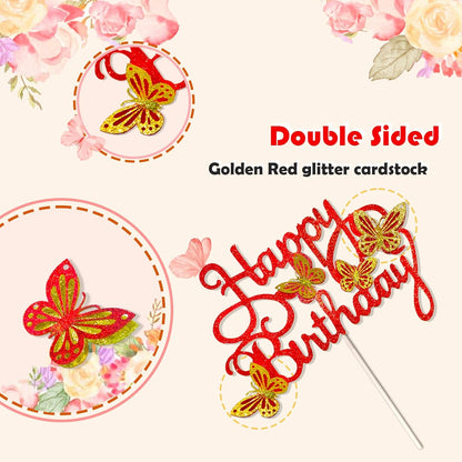 13-Pieces 3D Butterfly Cupcake Topper for Girls Women's Happy Birthday Cake Decorations Party Decorations(Pink)