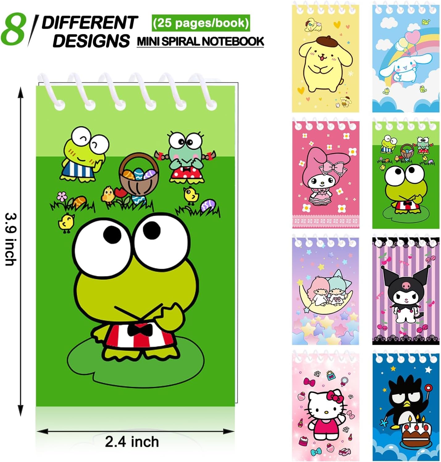 Kitty Birthday Party Supplies, 24Pcs Mini Notepads for Kawaii Birthday Party Favors, Goodie Bag Stuffers, Children Classroom Rewards, 8 Types