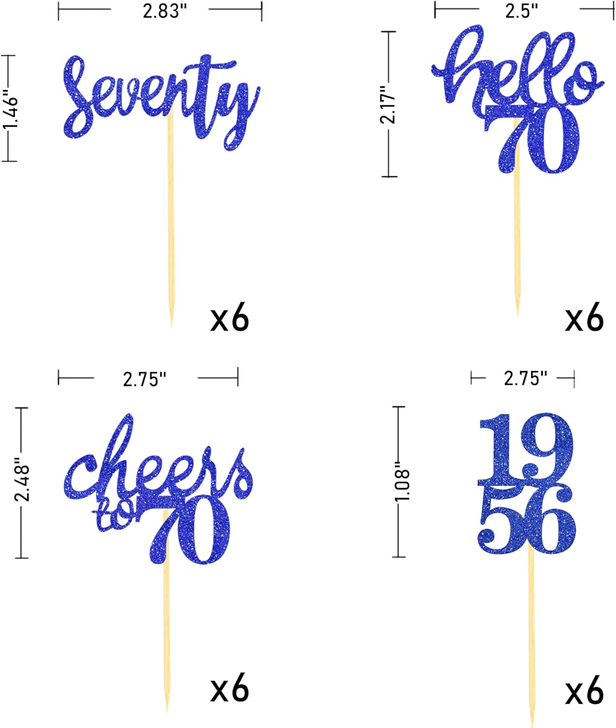 24 Pcs Glitter 70th Birthday Cupcake Toppers for Celebrating 70th Birthday Party Decorations for Seventy Years Old Birthday Party Supplies (Rose Gold2)