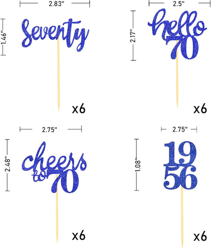24 Pcs Glitter 70th Birthday Cupcake Toppers for Celebrating 70th Birthday Party Decorations for Seventy Years Old Birthday Party Supplies (Rose Gold2)